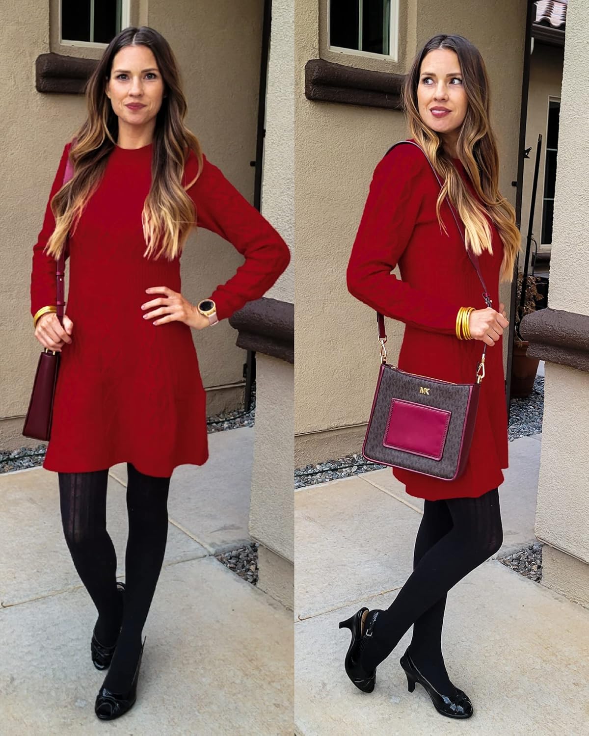 luvamia Sweater Dress for Women Cable Knit Ribbed ALine Short Fitted Pullover Sweaters Dresses Fall WinterTrue Red