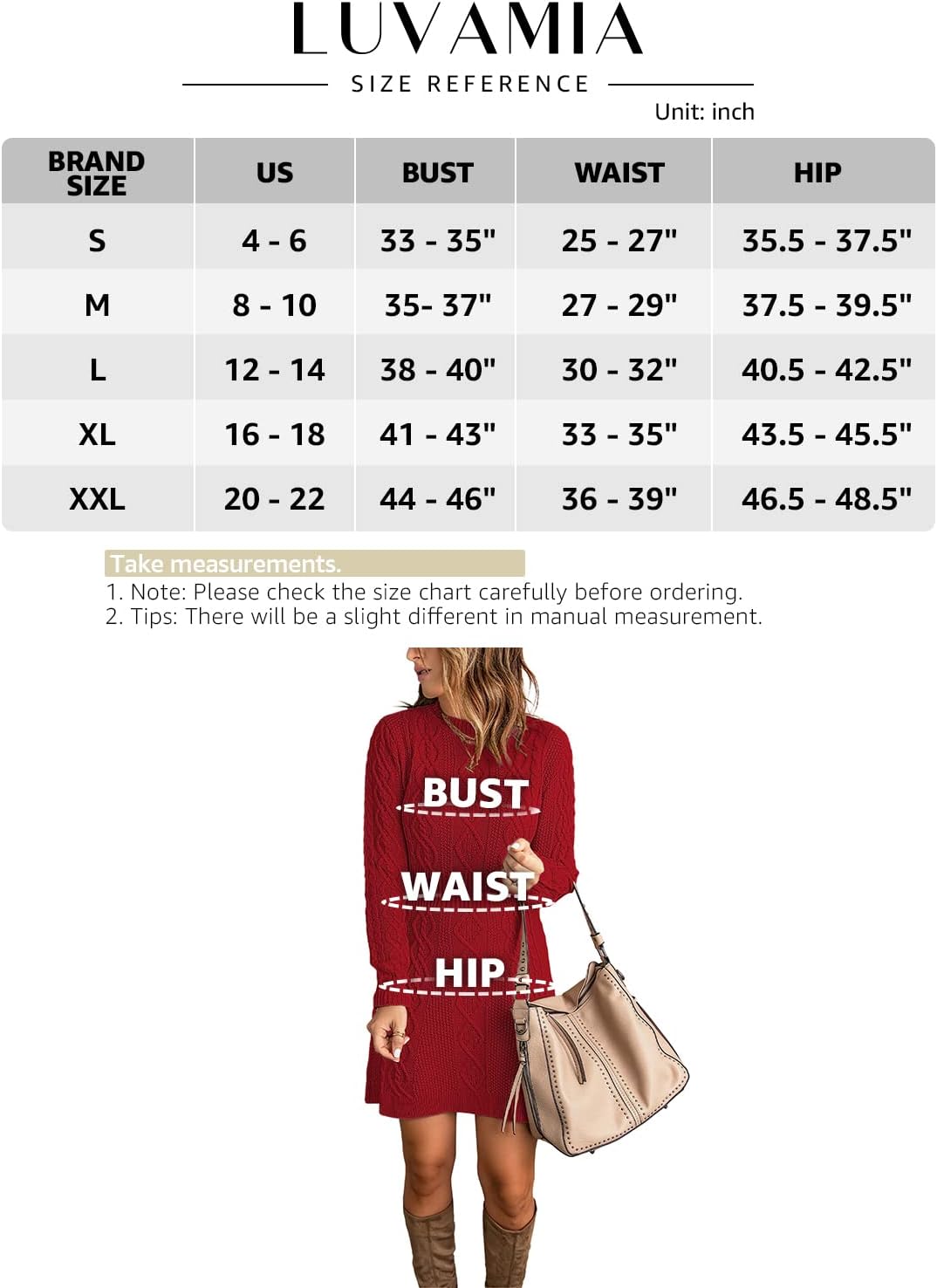 luvamia Sweater Dress for Women Cable Knit Ribbed ALine Short Fitted Pullover Sweaters Dresses Fall WinterTrue Red
