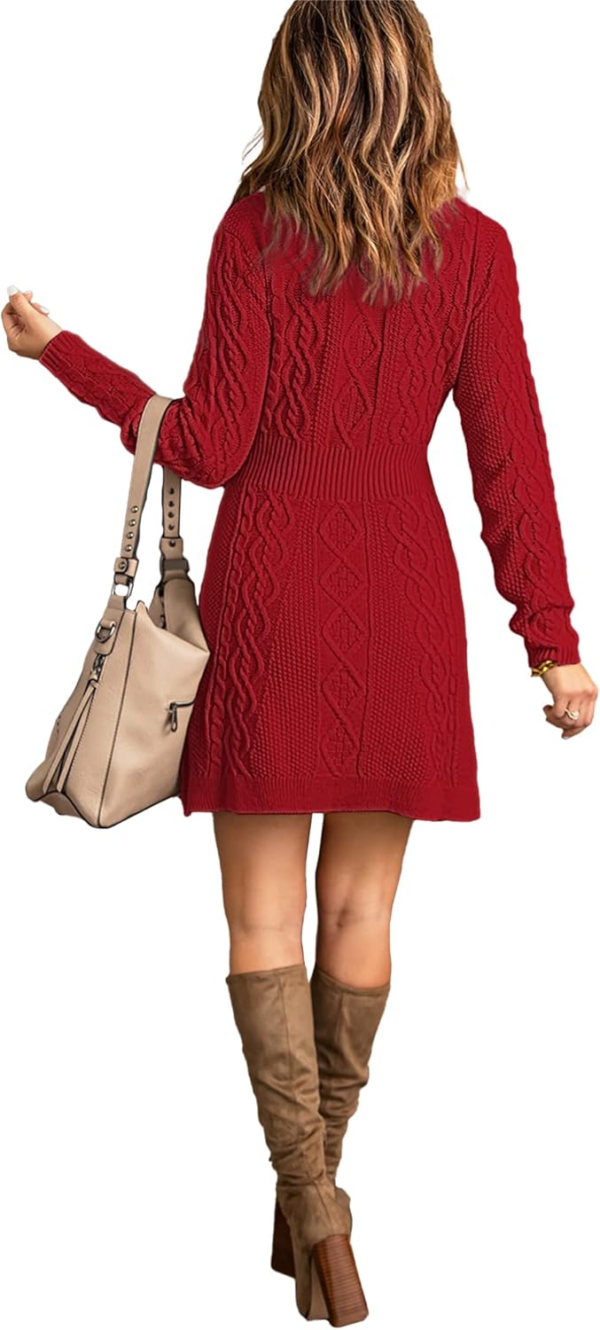 luvamia Sweater Dress for Women Cable Knit Ribbed ALine Short Fitted Pullover Sweaters Dresses Fall WinterTrue Red