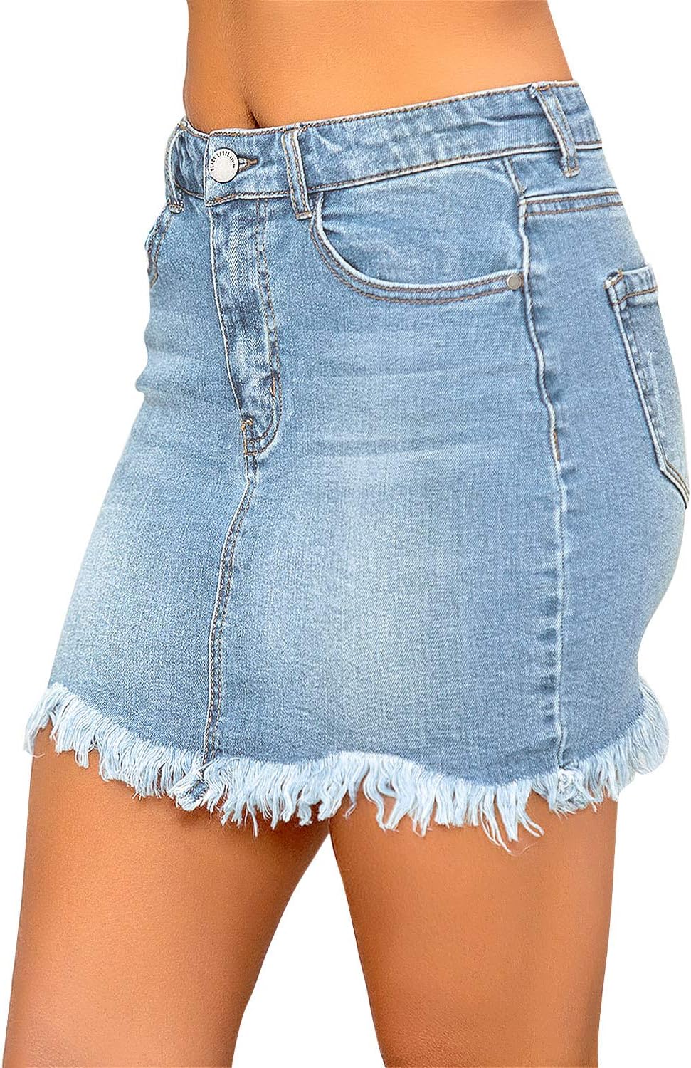 luvamia Womens Casual Mid Waisted Washed Frayed Pockets Denim Jean Short SkirtA Lapis Air