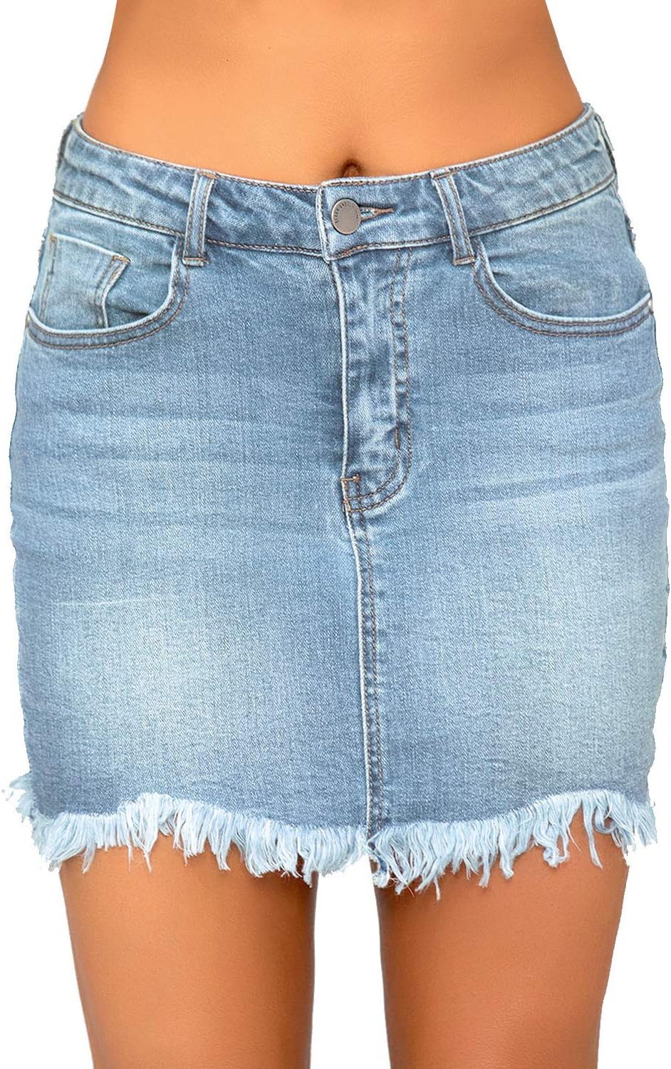 luvamia Womens Casual Mid Waisted Washed Frayed Pockets Denim Jean Short SkirtA Lapis Air