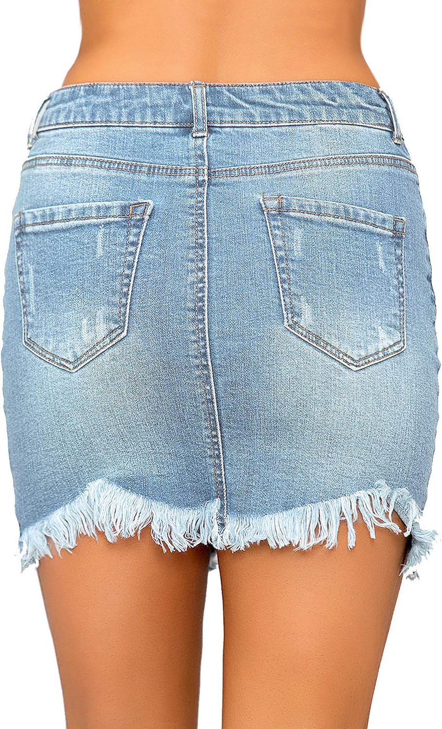luvamia Womens Casual Mid Waisted Washed Frayed Pockets Denim Jean Short SkirtA Lapis Air