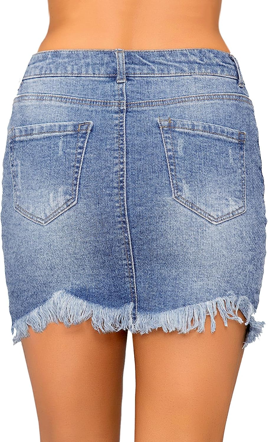 luvamia Womens Casual Mid Waisted Washed Frayed Pockets Denim Jean Short SkirtA1 Bay Blue