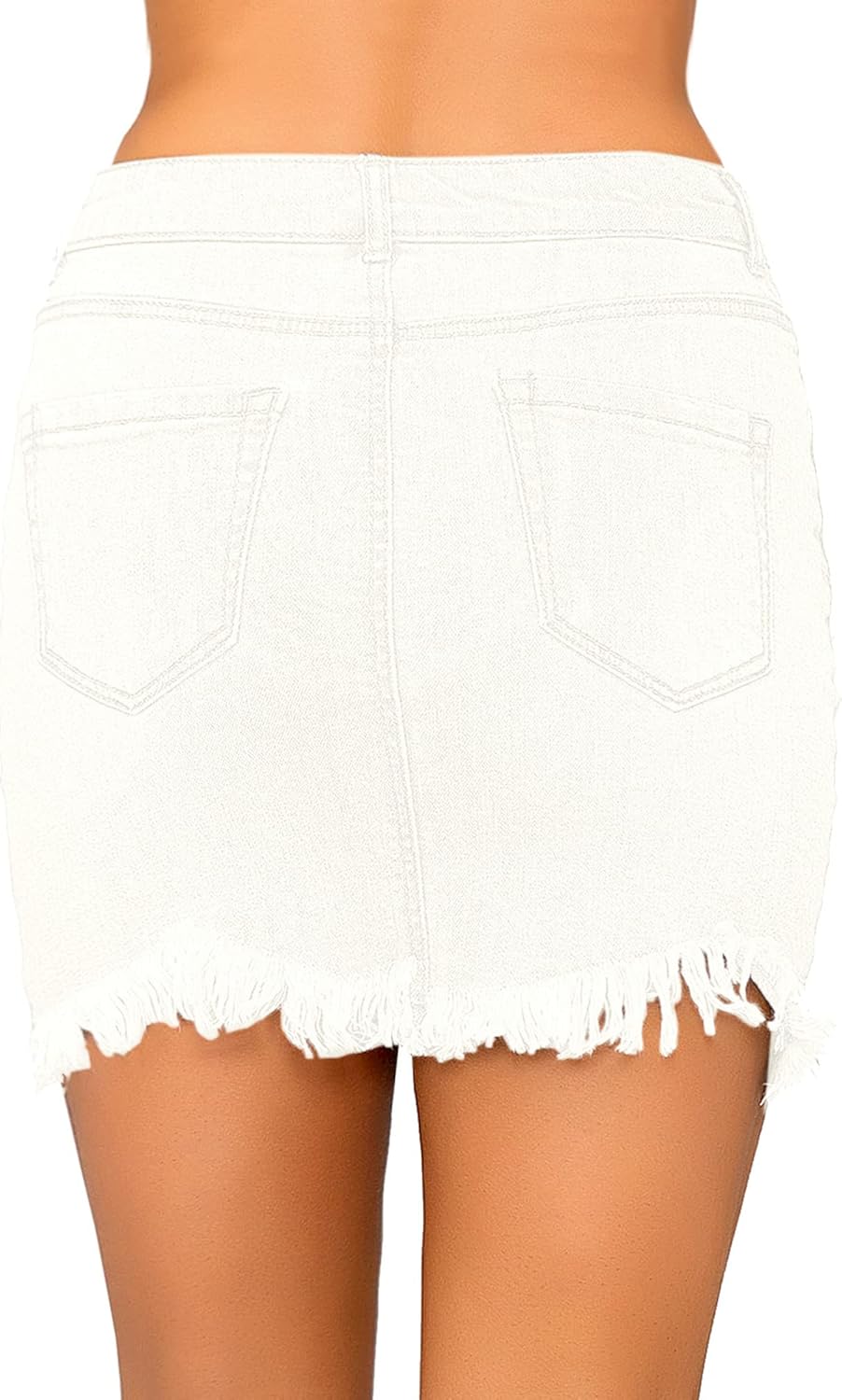 luvamia Womens Casual Mid Waisted Washed Frayed Pockets Denim Jean Short SkirtA1 Brilliant White