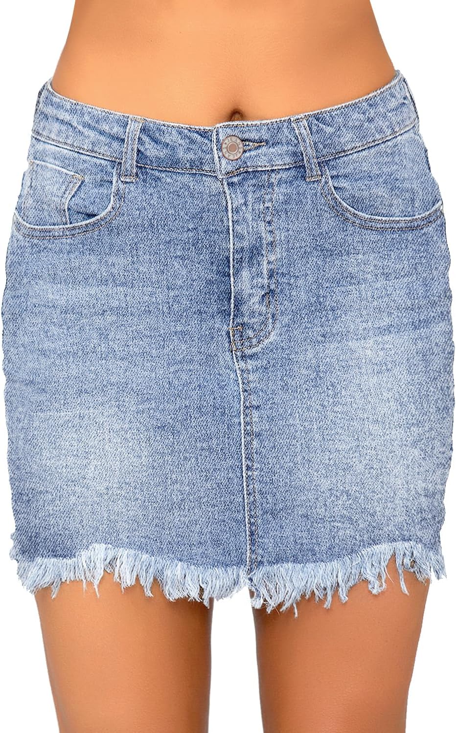 luvamia Womens Casual Mid Waisted Washed Frayed Pockets Denim Jean Short SkirtA1 Roadnight Blue