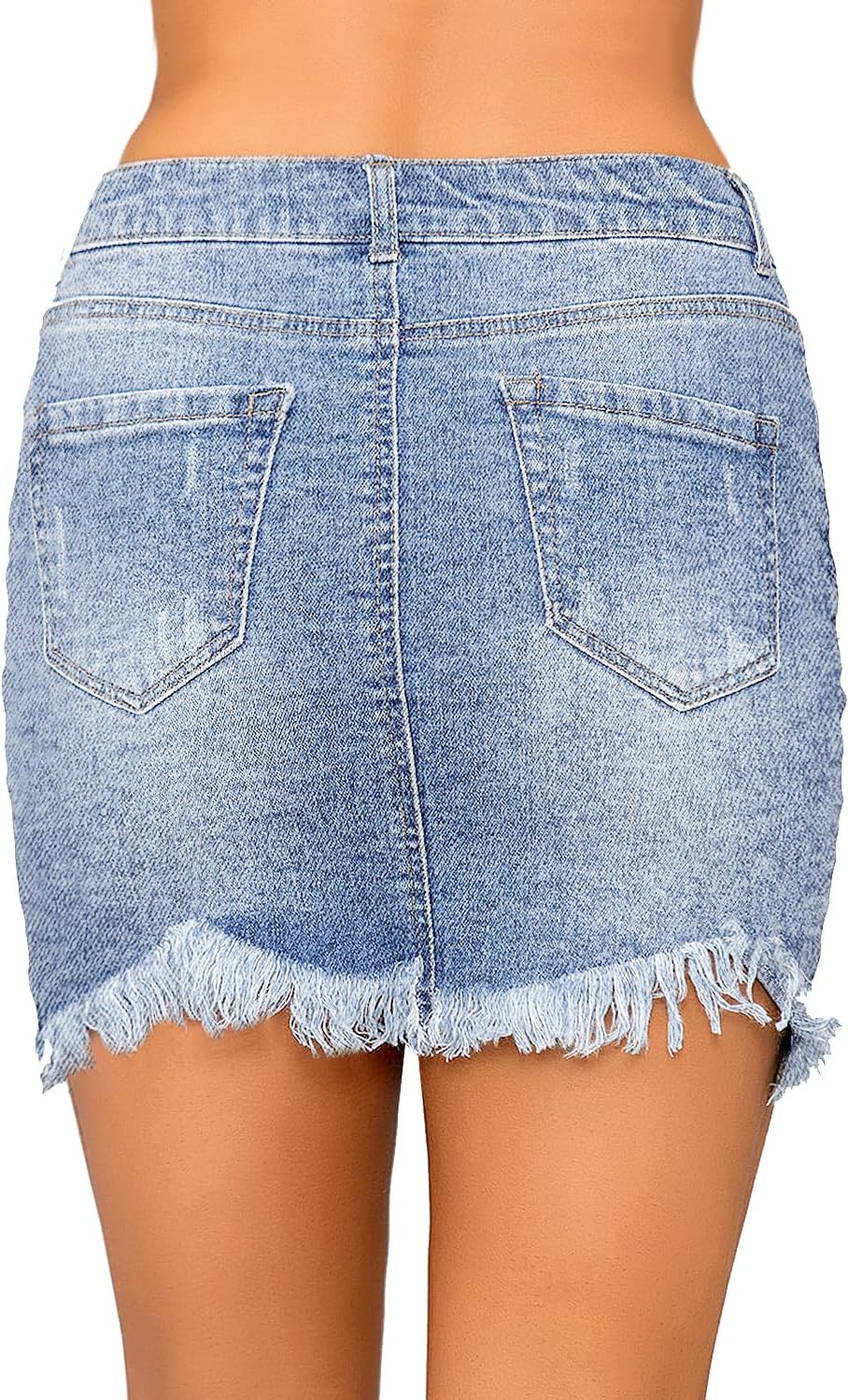 luvamia Womens Casual Mid Waisted Washed Frayed Pockets Denim Jean Short SkirtA1 Roadnight Blue