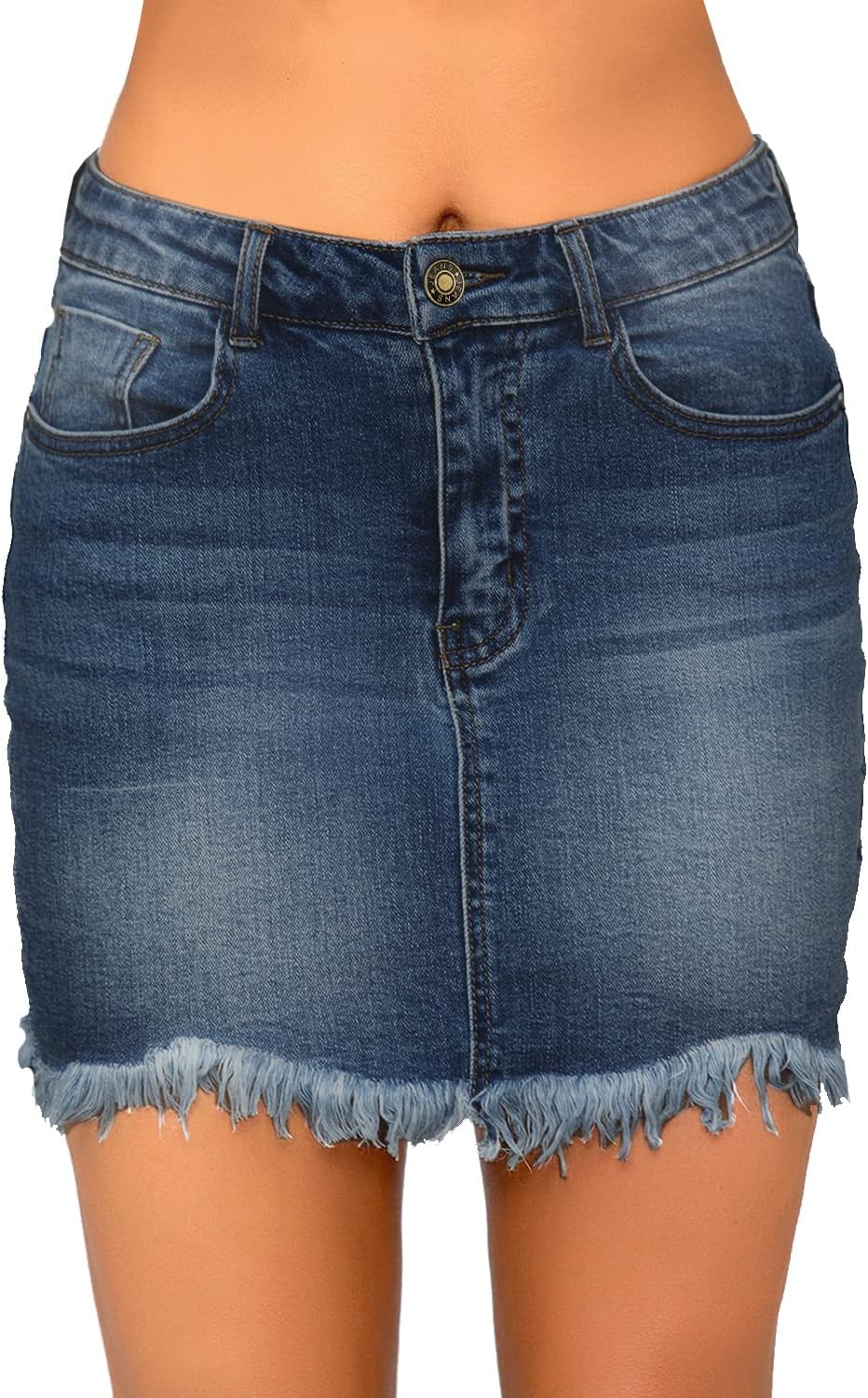 luvamia Womens Casual Mid Waisted Washed Frayed Pockets Denim Jean Short SkirtA1 Twilight Blue