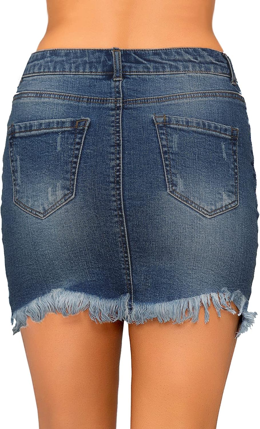 luvamia Womens Casual Mid Waisted Washed Frayed Pockets Denim Jean Short SkirtA1 Twilight Blue