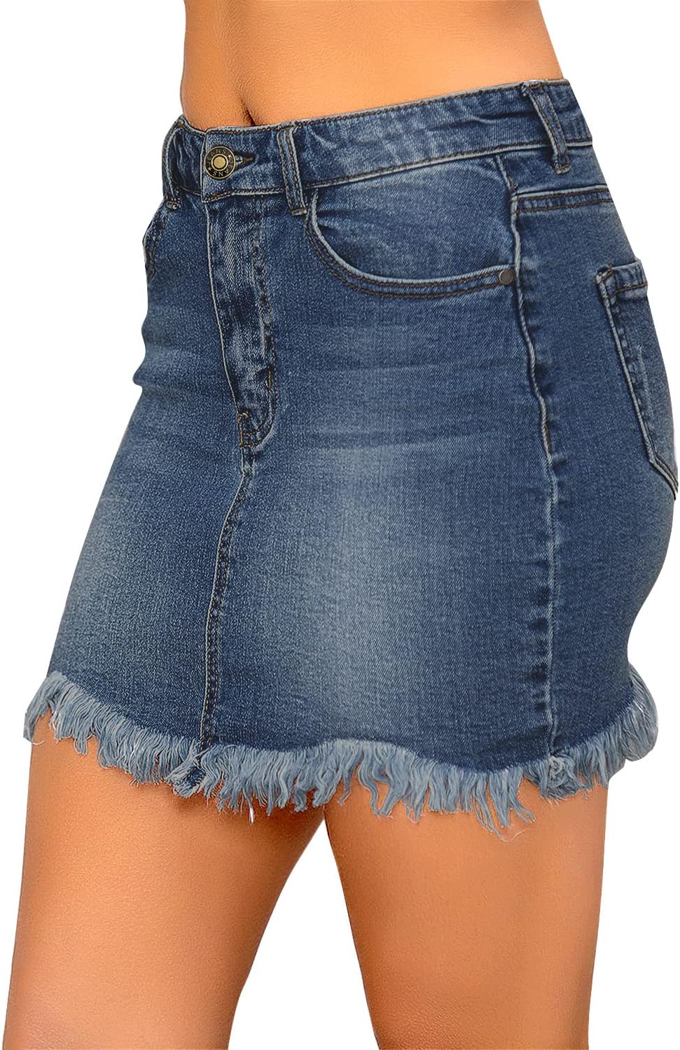 luvamia Womens Casual Mid Waisted Washed Frayed Pockets Denim Jean Short SkirtA1 Twilight Blue