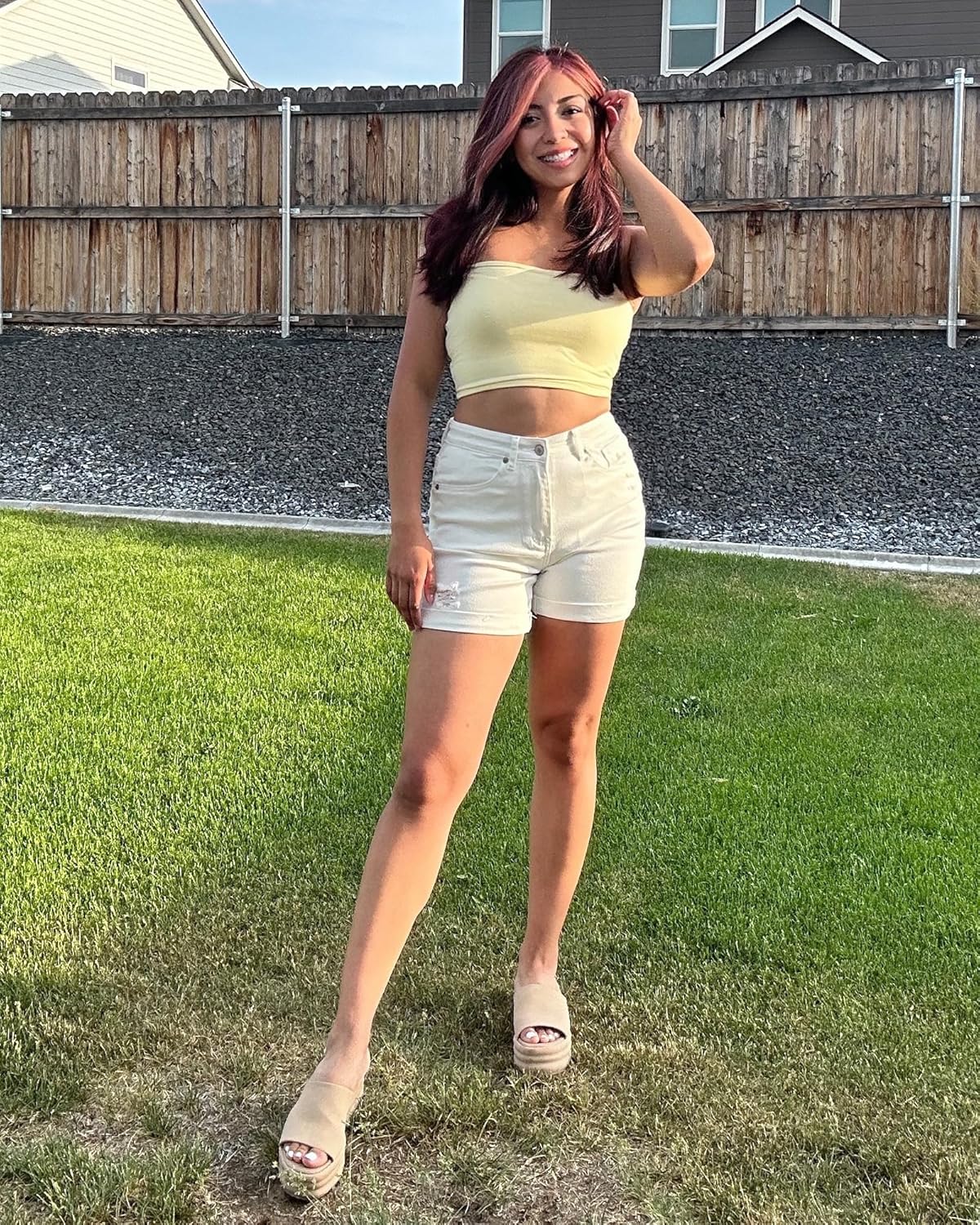 luvamia Womens Casual Ripped Denim Shorts High Rise Distressed Rolled Hem Jeans ShortsA Brilliant White