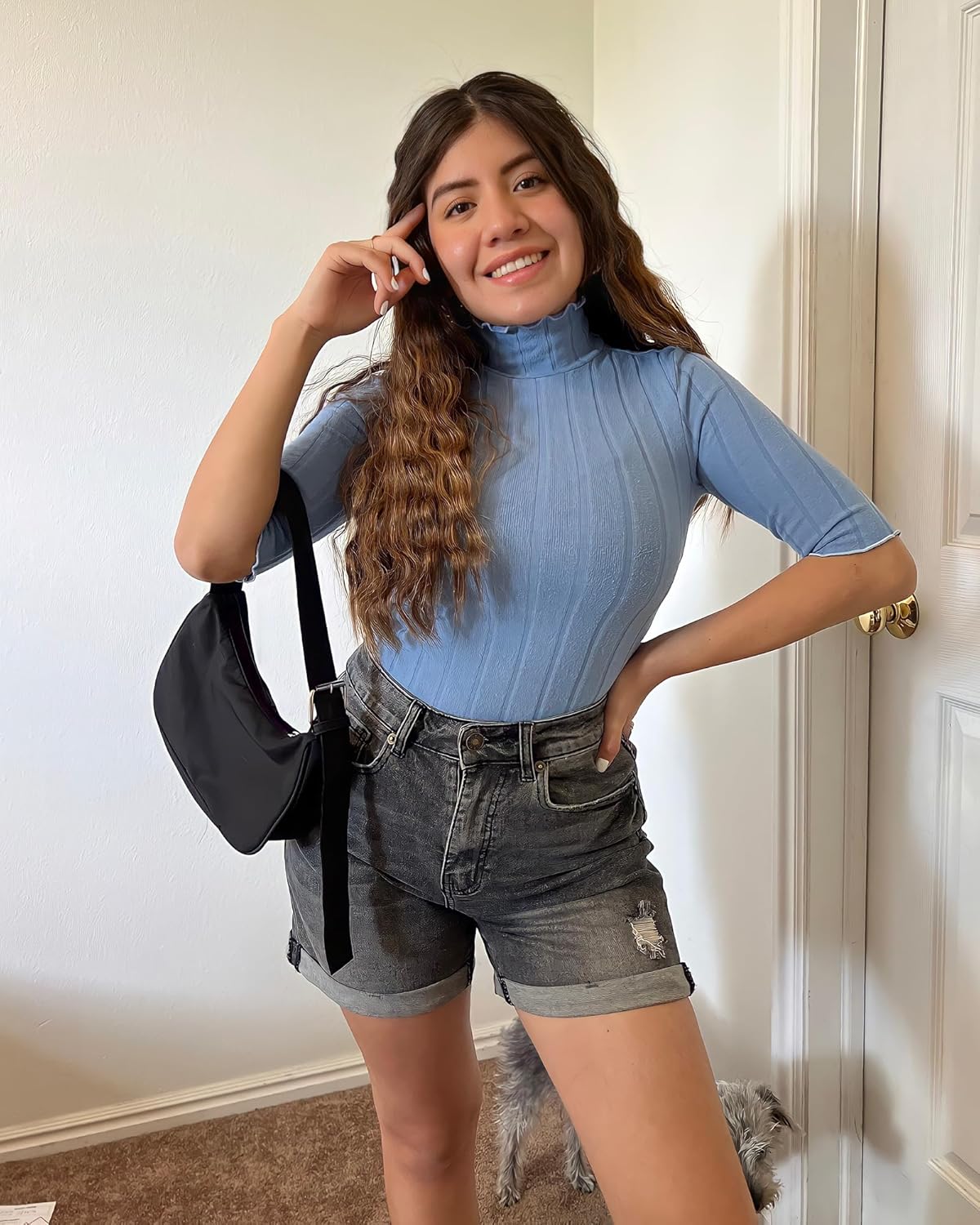 luvamia Womens Casual Ripped Denim Shorts High Rise Distressed Rolled Hem Jeans ShortsA Faded Black