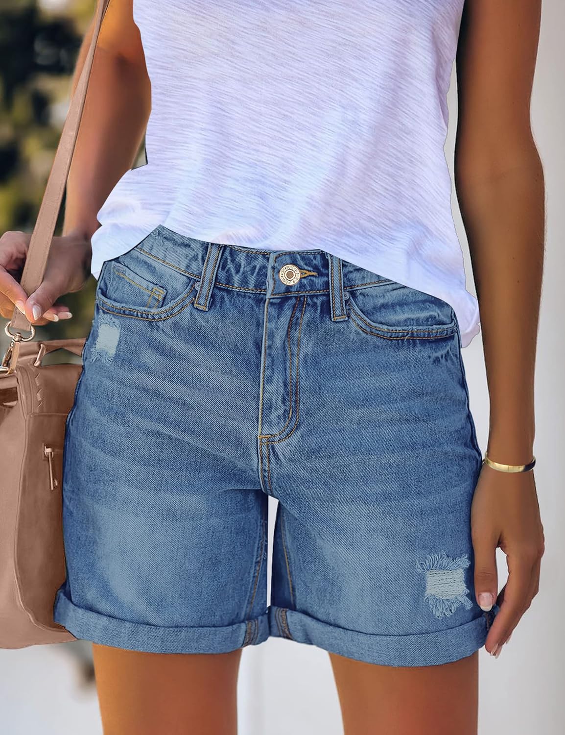 luvamia Womens Casual Ripped Denim Shorts High Rise Distressed Rolled Hem Jeans ShortsA Lapis Air