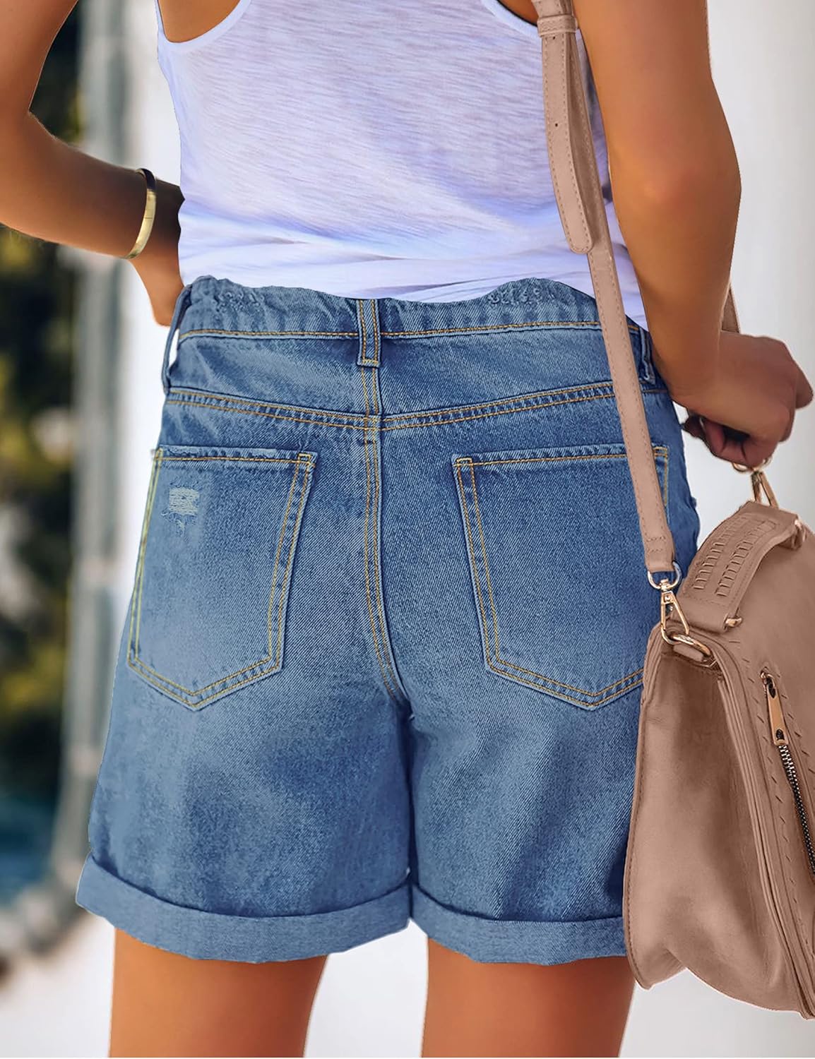 luvamia Womens Casual Ripped Denim Shorts High Rise Distressed Rolled Hem Jeans ShortsA Lapis Air