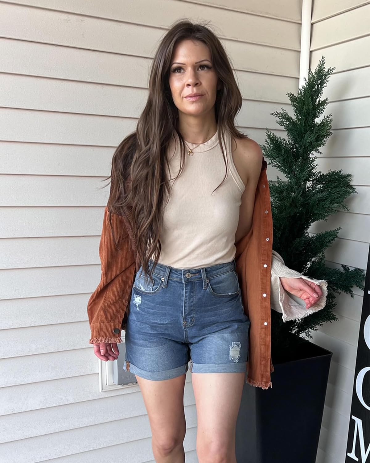 luvamia Womens Casual Ripped Denim Shorts High Rise Distressed Rolled Hem Jeans ShortsA Light Blue