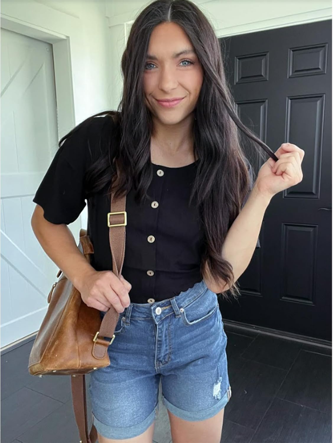 luvamia Womens Casual Ripped Denim Shorts High Rise Distressed Rolled Hem Jeans ShortsA Light Blue