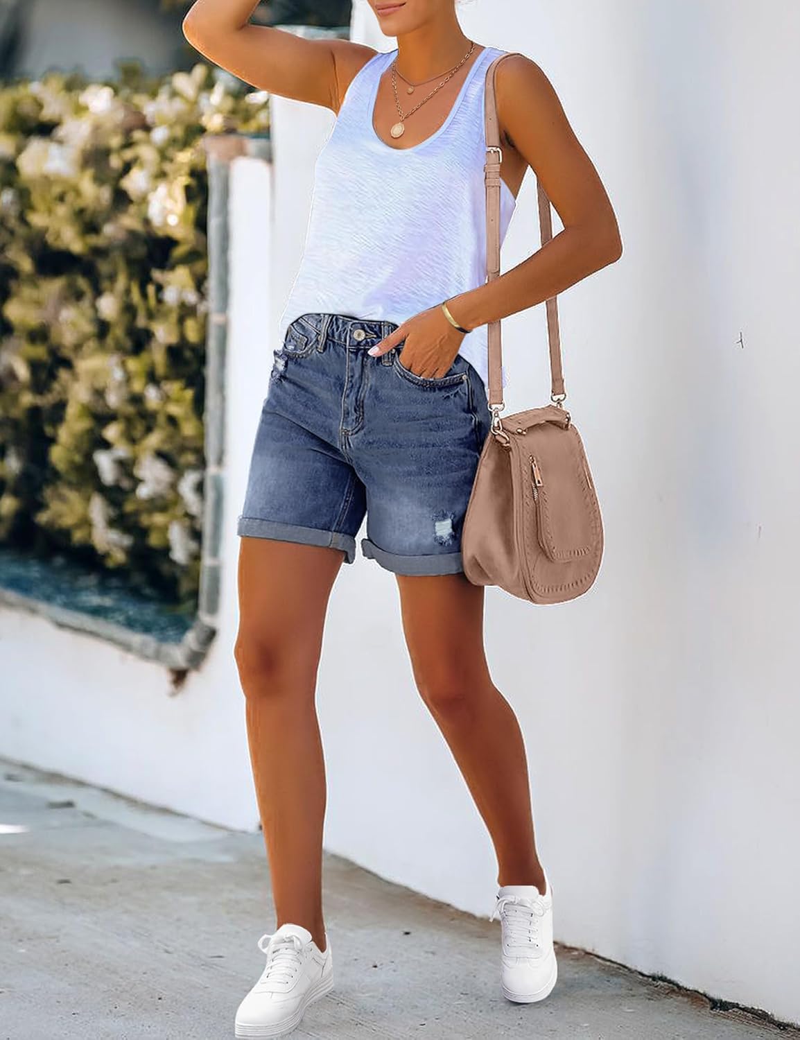 luvamia Womens Casual Ripped Denim Shorts High Rise Distressed Rolled Hem Jeans ShortsA Reef Blue