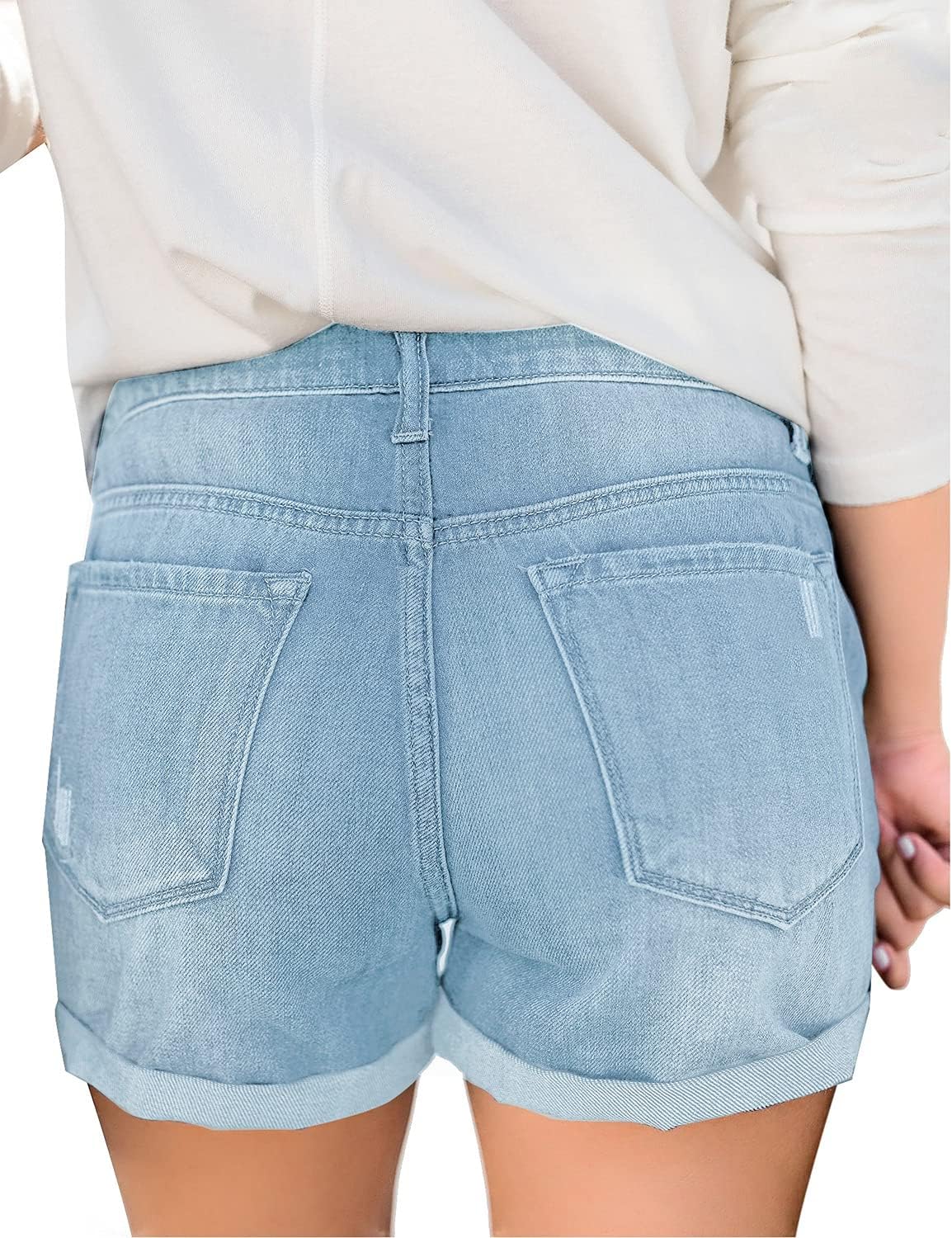 luvamia Womens Ripped High Waisted Denim Shorts Stretchy Cuffed Hem Jean ShortsA2 Ice Blue