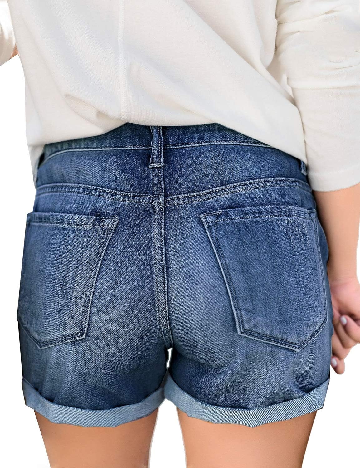 luvamia Womens Ripped High Waisted Denim Shorts Stretchy Cuffed Hem Jean ShortsA2 Lapis Air