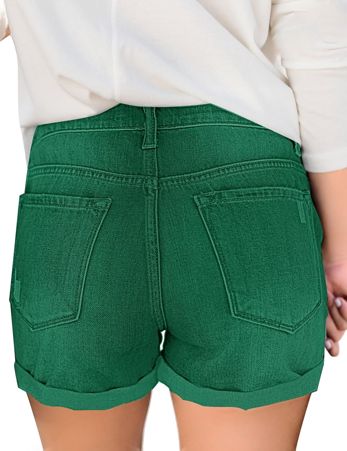luvamia Womens Ripped High Waisted Denim Shorts Stretchy Cuffed Hem Jean ShortsG Verdant Green