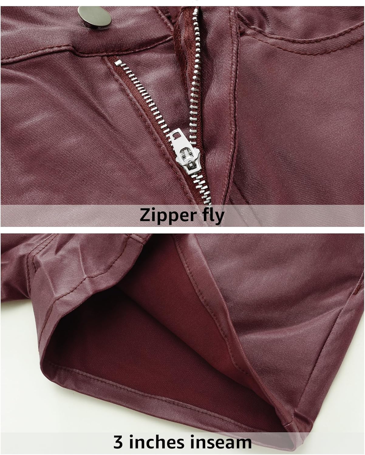 luvamia Womens Shorts Trendy High Waisted Faux Leather Look Stretchy Jean Shorts Short Denim Pants with Pockets ComfyBurgundy