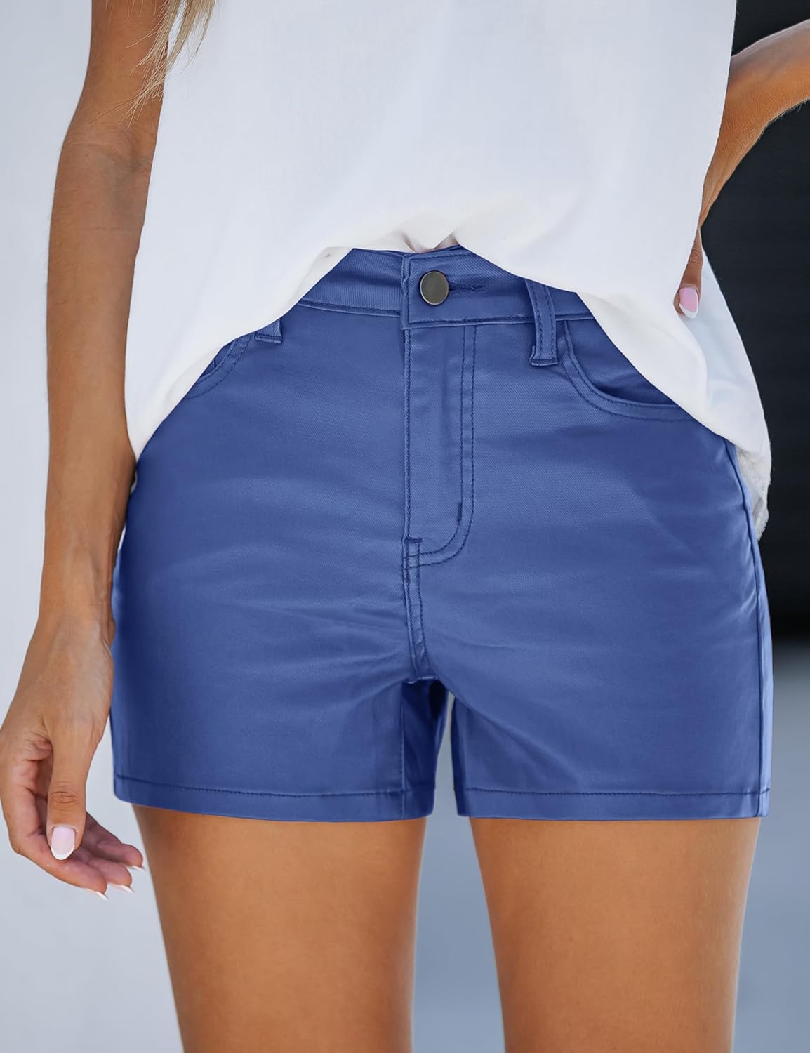 luvamia Womens Shorts Trendy High Waisted Faux Leather Look Stretchy Jean Shorts Short Denim Pants with Pockets ComfyRoyal Blue