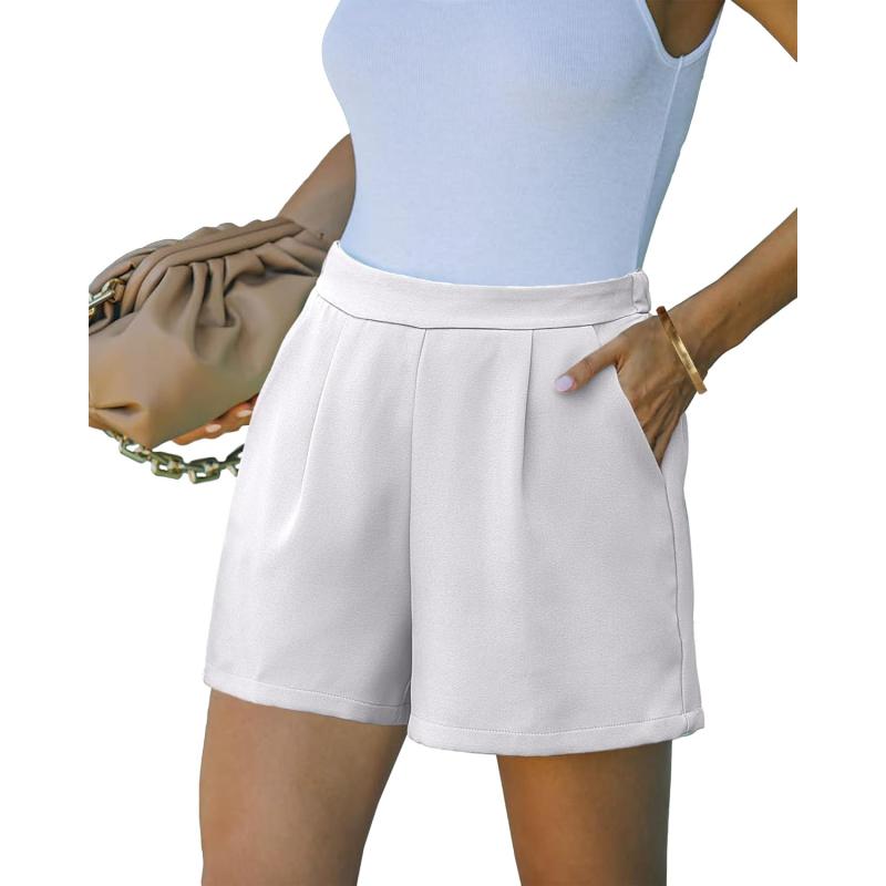 luvamia 2024 Dress Shorts for Women High Waisted Business Casual Outfits for Work Summer Pleated Short Dressy ShortsBrilliant White