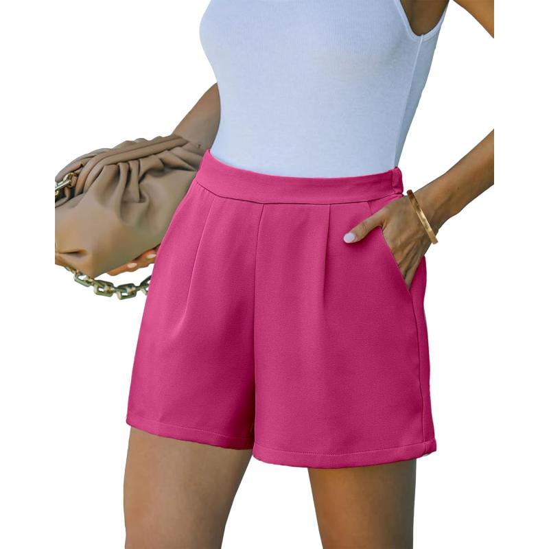 luvamia 2024 Dress Shorts for Women High Waisted Business Casual Outfits for Work Summer Pleated Short Dressy ShortsHot Pink