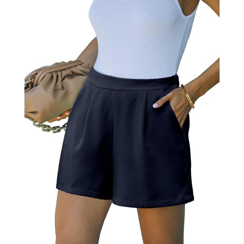 luvamia 2024 Dress Shorts for Women High Waisted Business Casual Outfits for Work Summer Pleated Short Dressy ShortsNavy Blue