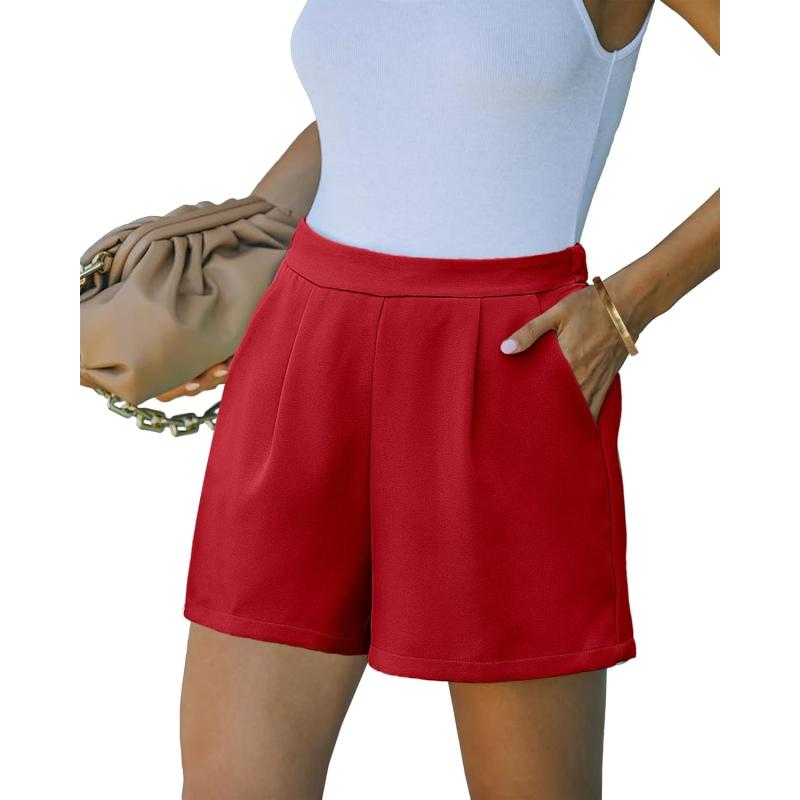 luvamia 2024 Dress Shorts for Women High Waisted Business Casual Outfits for Work Summer Pleated Short Dressy ShortsTrue Red