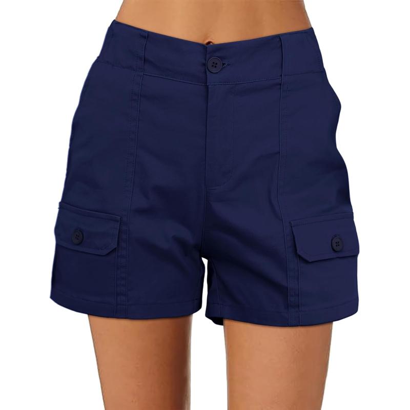 luvamia Cargo Shorts for Women Casual Summer High Waisted Chino Shorts Ribbed Elastic Waist Utility Pockets Comfy ShortsNavy Blue