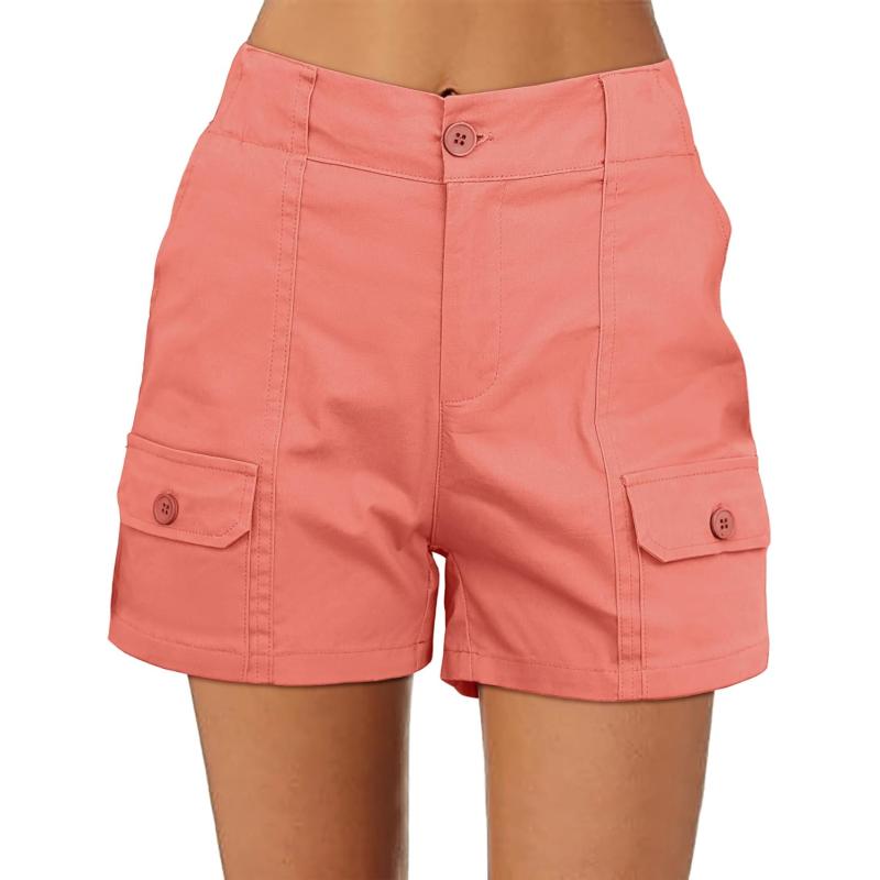 luvamia Cargo Shorts for Women Casual Summer High Waisted Chino Shorts Ribbed Elastic Waist Utility Pockets Comfy ShortsShell Pink