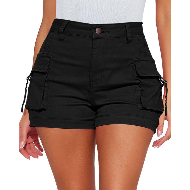 luvamia Cargo Shorts for Women Trendy High Wasited Casual Summer Stretchy Utility Cut Off Shorts with PocketsBlack