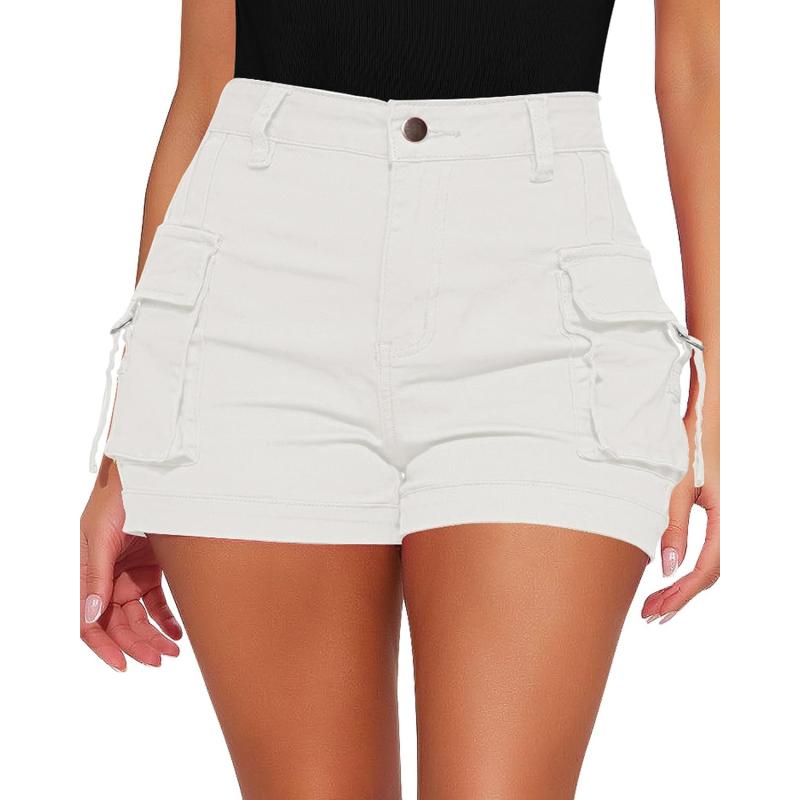 luvamia Cargo Shorts for Women Trendy High Wasited Casual Summer Stretchy Utility Cut Off Shorts with PocketsOffwhite