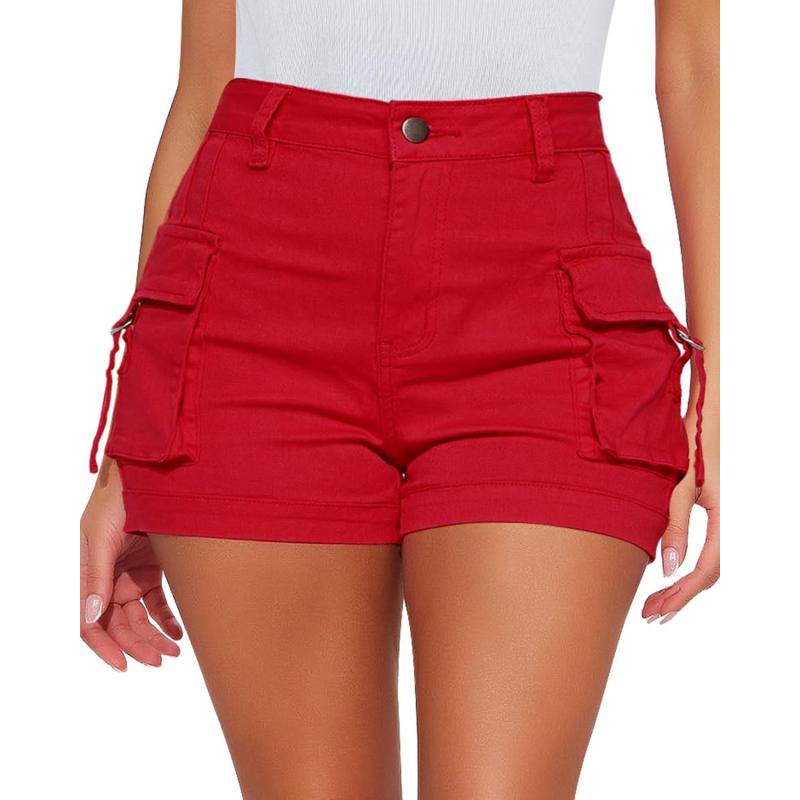 luvamia Cargo Shorts for Women Trendy High Wasited Casual Summer Stretchy Utility Cut Off Shorts with PocketsTrue Red