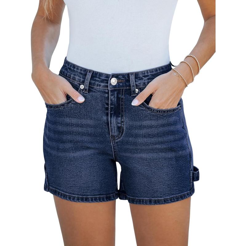 luvamia Jean Shorts for Women Trendy High Waisted Denim Shorts Carpenter Stretchy Summer Casual Mom Cut Off Jeans ShortsDark Blue
