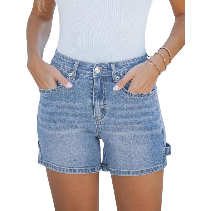 luvamia Jean Shorts for Women Trendy High Waisted Denim Shorts Carpenter Stretchy Summer Casual Mom Cut Off Jeans ShortsLakeside Blue