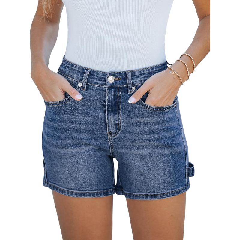 luvamia Jean Shorts for Women Trendy High Waisted Denim Shorts Carpenter Stretchy Summer Casual Mom Cut Off Jeans ShortsVintage Blue
