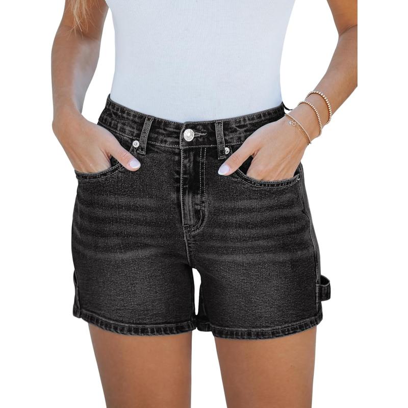 luvamia Jean Shorts for Women Trendy High Waisted Denim Shorts Carpenter Stretchy Summer Casual Mom Cut Off Jeans ShortsWashed Black