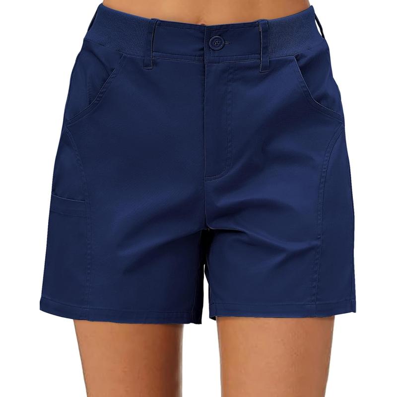 luvamia Shorts for Women Trendy Casual Summer High Waisted Chino Shorts Ribbed Elastic Waist Comfy Shorts with PocketsNavy Blue