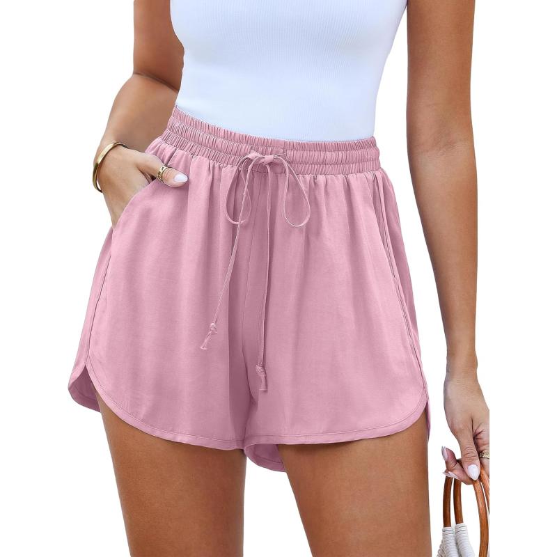 luvamia Summer Shorts for Women Trendy High Waisted Casual Pull On Elastic Waist Drawstring Shorts with Pockets BeachPink