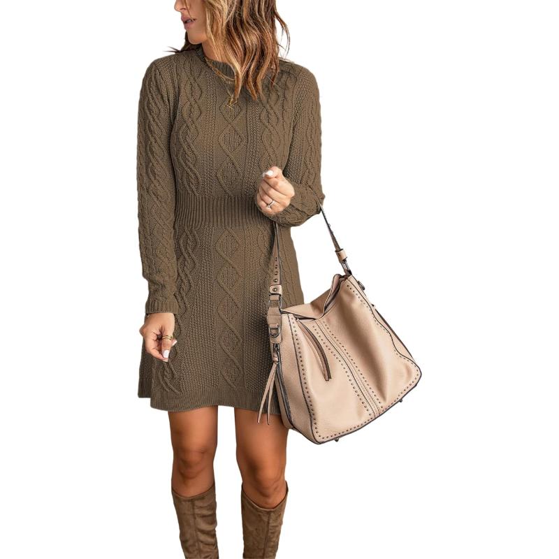 luvamia Sweater Dress for Women Cable Knit Ribbed ALine Short Fitted Pullover Sweaters Dresses Fall WinterBrown