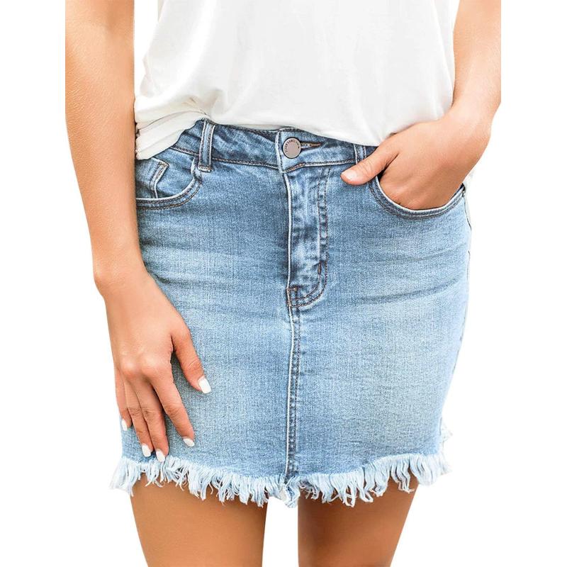 luvamia Womens Casual Mid Waisted Washed Frayed Pockets Denim Jean Short SkirtA Lapis Air