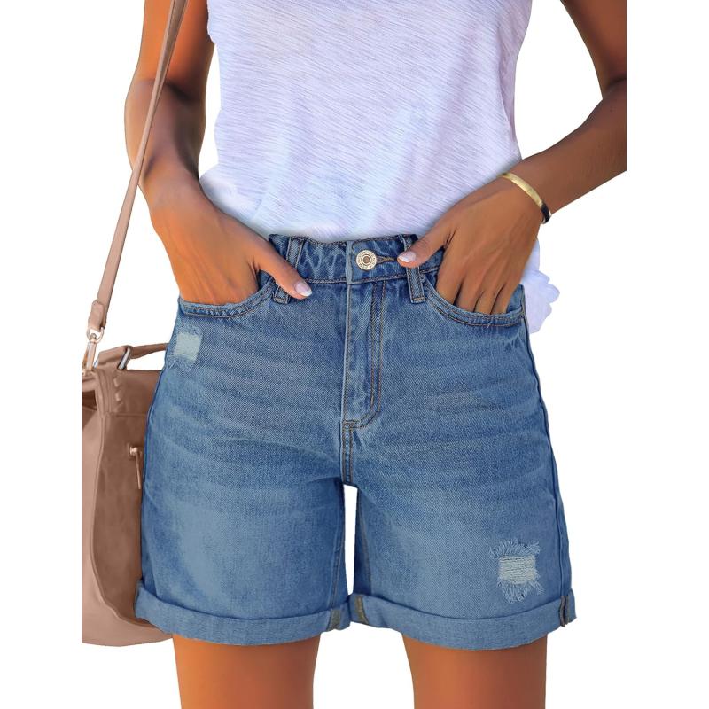 luvamia Womens Casual Ripped Denim Shorts High Rise Distressed Rolled Hem Jeans ShortsA Lapis Air