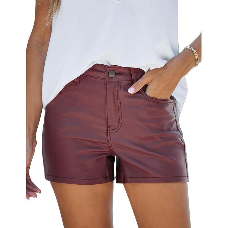 luvamia Womens Shorts Trendy High Waisted Faux Leather Look Stretchy Jean Shorts Short Denim Pants with Pockets ComfyBurgundy
