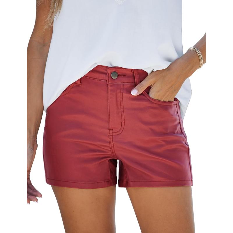 luvamia Womens Shorts Trendy High Waisted Faux Leather Look Stretchy Jean Shorts Short Denim Pants with Pockets ComfyRed