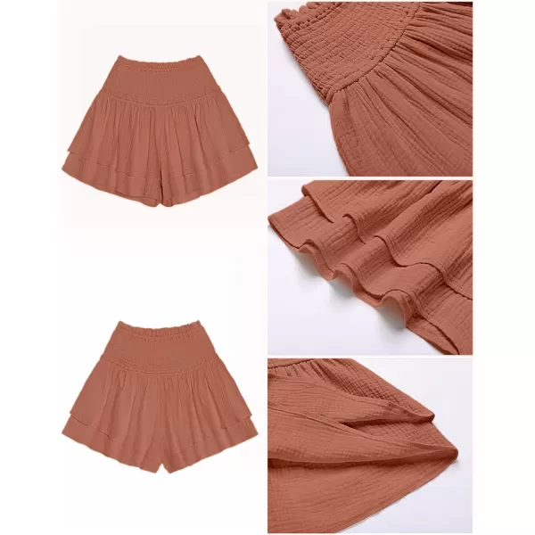 luvamia 2023 Shorts for Women Casual Summer High Waisted Smocked Ruffle Elastic Waist Flowy Tiered Pleated Beach ShortsRose Dawn