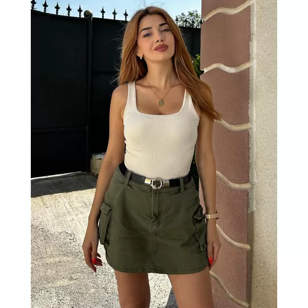 luvamia 2024 Cargo Shorts for Women Casual Summer Skorts Skirts High Waisted Mini Short Skort with Pockets Y2KArmy Green