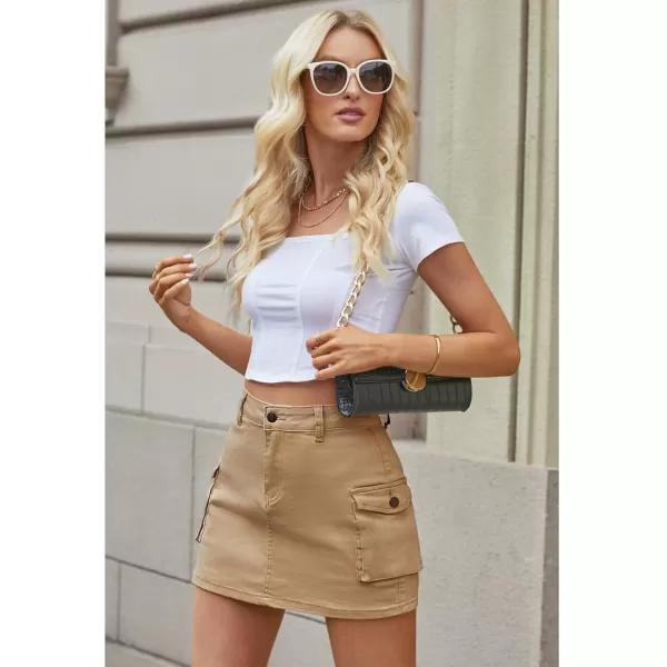 luvamia 2024 Cargo Shorts for Women Casual Summer Skorts Skirts High Waisted Mini Short Skort with Pockets Y2KKhaki