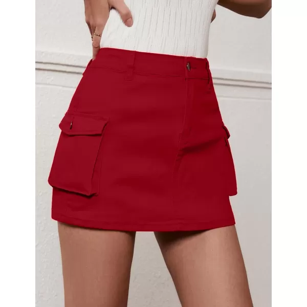 luvamia 2024 Cargo Shorts for Women Casual Summer Skorts Skirts High Waisted Mini Short Skort with Pockets Y2KTrue Red