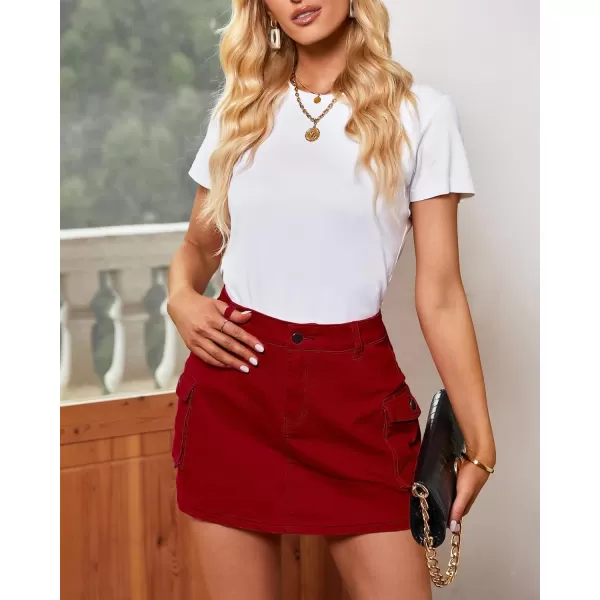 luvamia 2024 Cargo Shorts for Women Casual Summer Skorts Skirts High Waisted Mini Short Skort with Pockets Y2KTrue Red